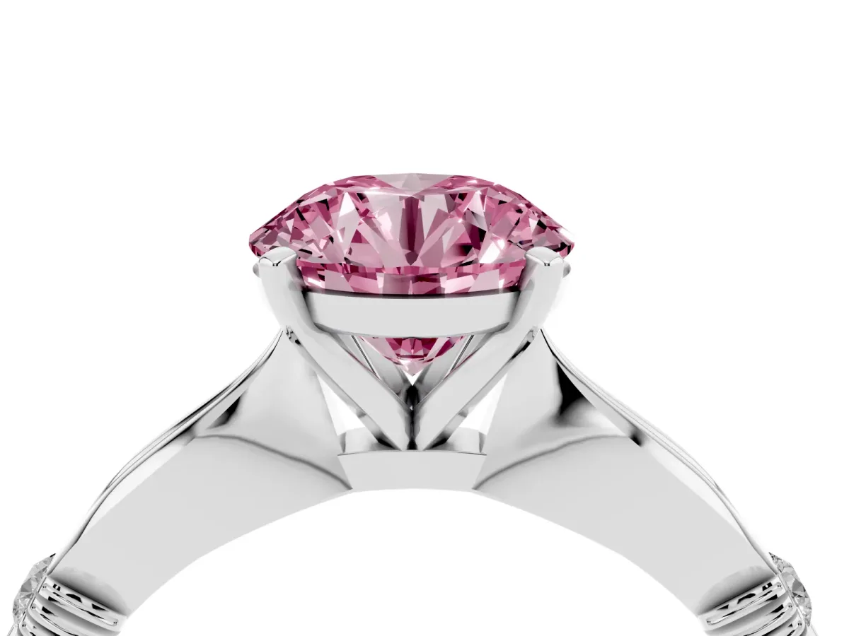 Fancy Pink Round Cut Solitaire Diamond Twisted Band with Four-Prong Setting Silver