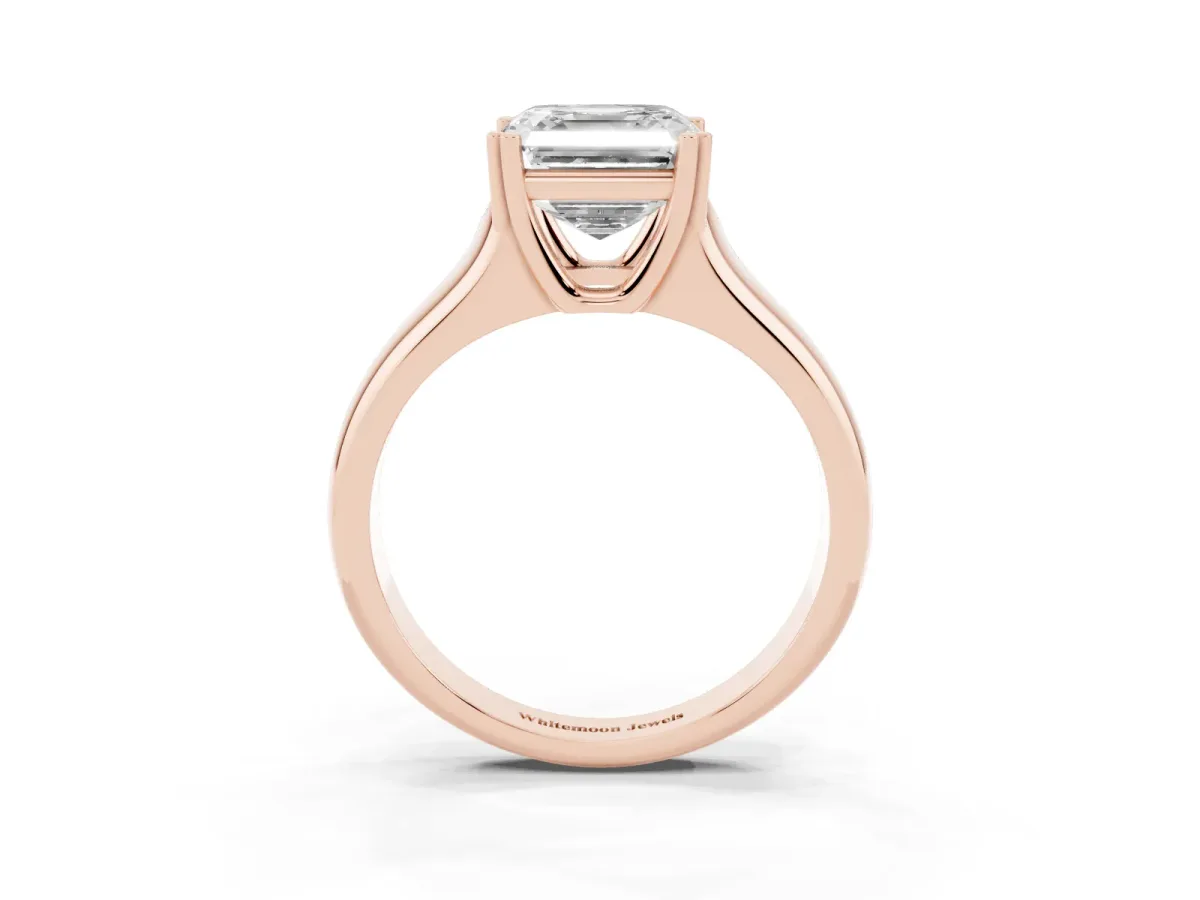 Asscher Cut Diamond Solitaire Ring with Wide Band and Prong Setting Rose gold