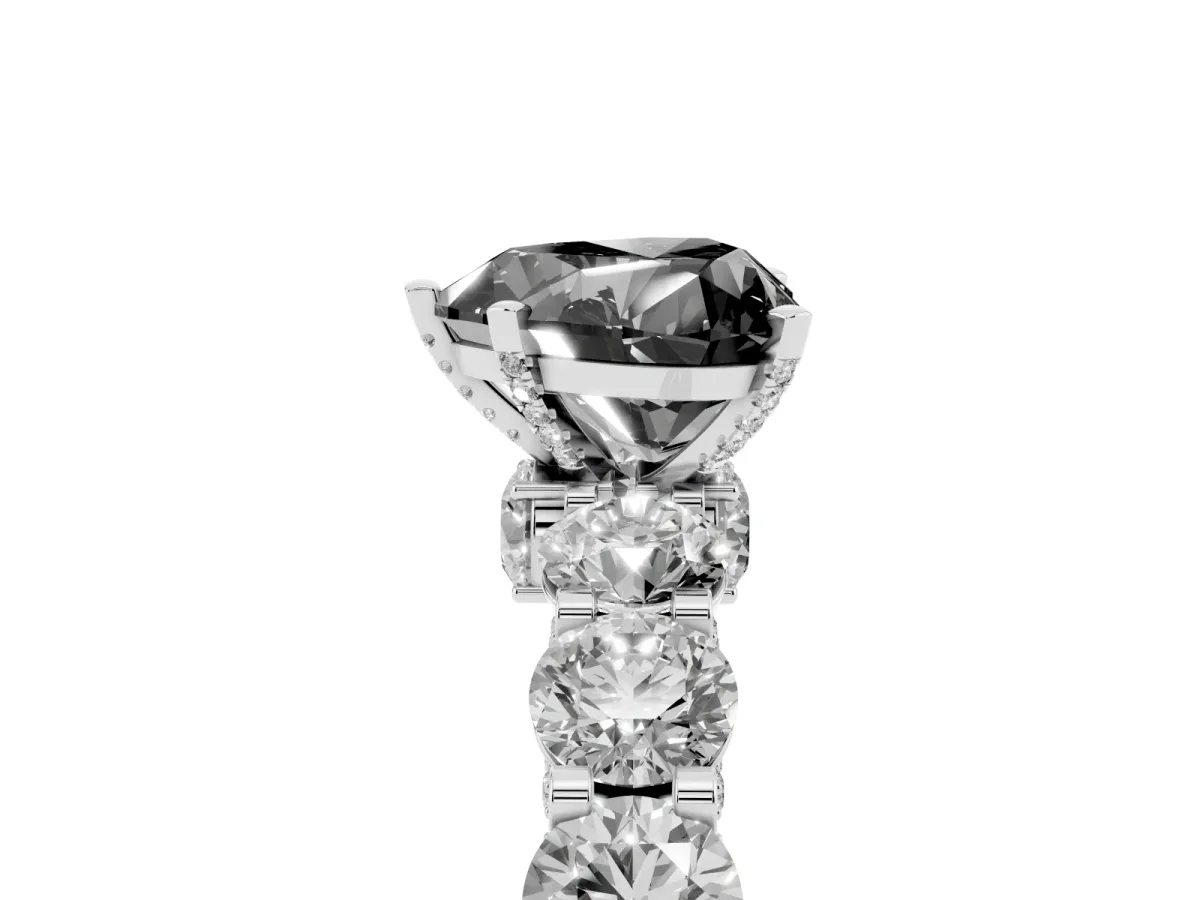 Fancy Black Heart Cut Diamond Side Stone Engagement Ring with Four-Prong Setting Silver