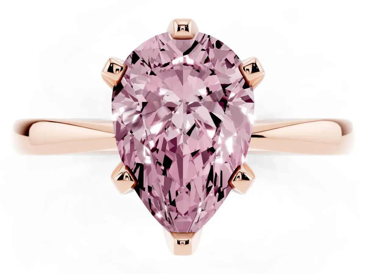 Fancy Pink Pear Cut Solitaire Engagement Ring with Six-Prong Setting and Tapered Band Rose gold