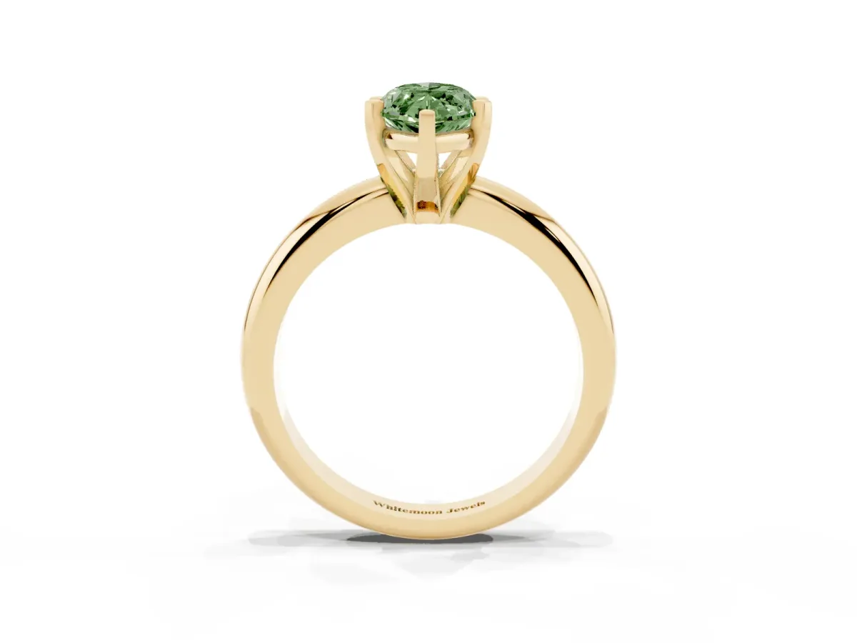 Fancy Green Marquise Cut Diamond Solitaire Engagement Ring with Round Band and Four-Prong Setting Yellow gold