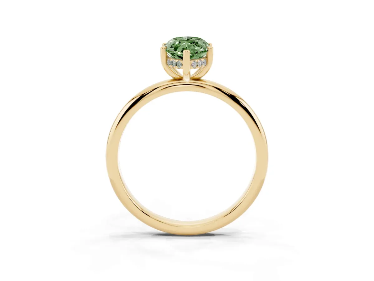 Fancy Green Marquise Cut Cut Solitaire Engagement Ring with Four-Prong Setting and Classic Band Yellow gold