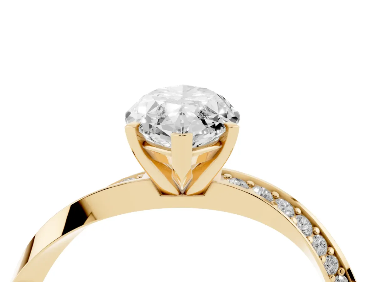 Marquise Cut Diamond Engagement Ring with Side Stone Accents and Four-Prong Setting Yellow gold