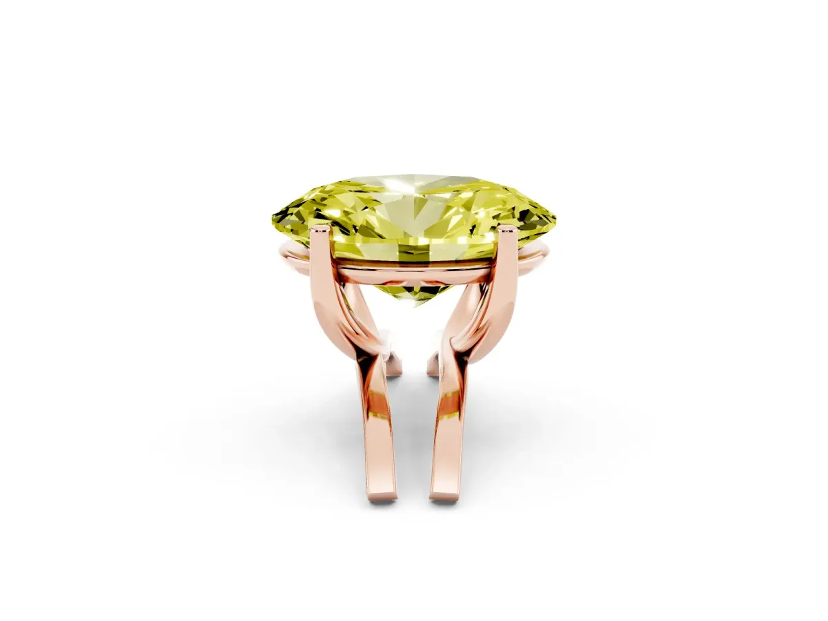 Fancy Yellow Oval Cut Cut Diamond Solitaire Engagement Ring with Tapered Plain Band and Four-Prong Setting Rose gold