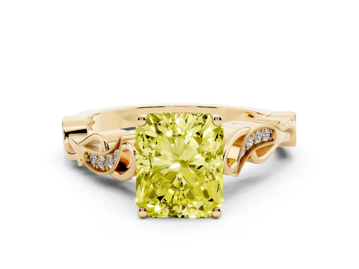 Fancy Yellow Radiant Cut Solitaire Vine Band with Milgrain Prong Setting Yellow gold