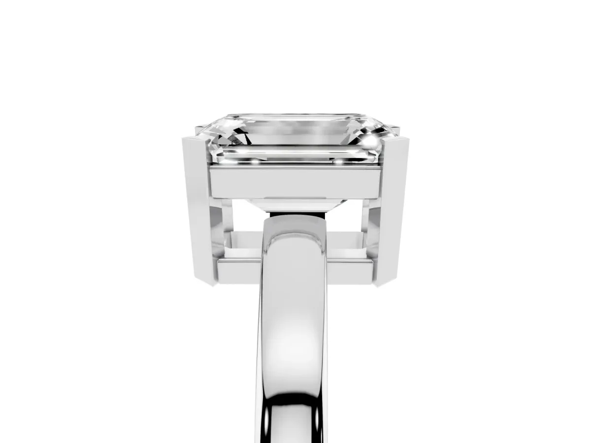 Emerald Cut Cut Solitaire Ring with Four-Prong Setting and Classic Band Platinum