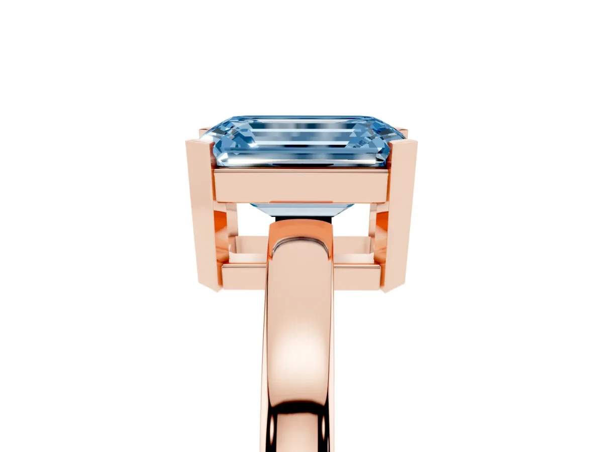 Fancy Blue Emerald Cut Cut Solitaire Ring with Four-Prong Setting and Classic Band Rose gold