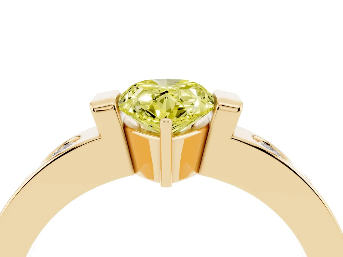 Fancy Yellow Pear Cut Brilliant Channel-Set Diamond Ring with Bezel Prong Setting Yellow gold