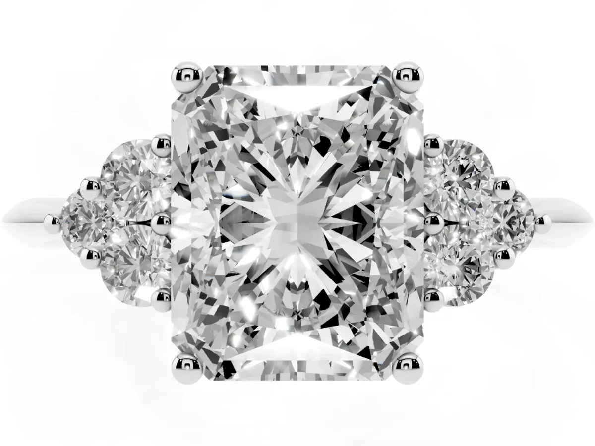 Radiant Cut Cut Diamond Cluster Ring with Solitaire Band and Four-Prong Setting Silver