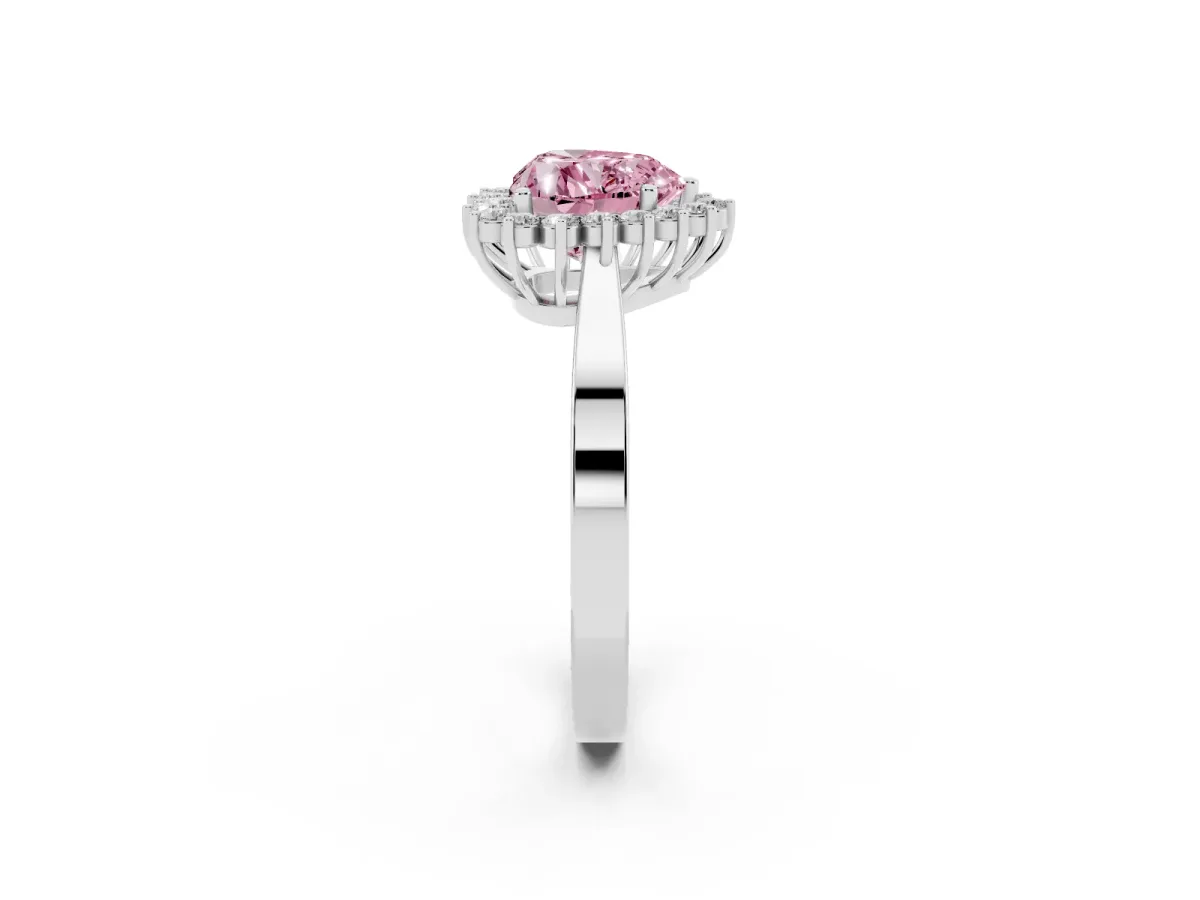 Fancy Pink Heart Cut Cut Diamond Halo Ring with Round Brilliant Halo and Solitaire Band Platinum