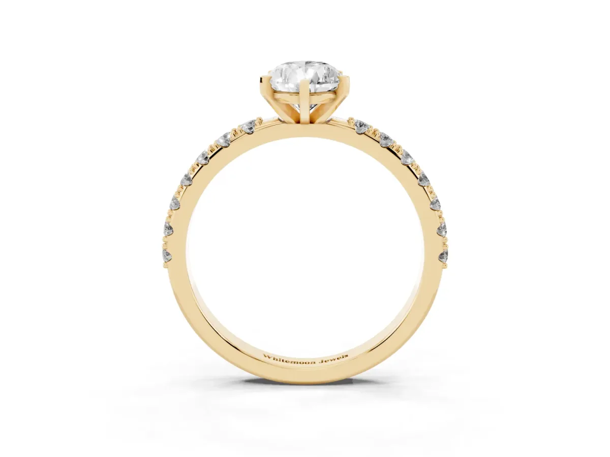Pear Cut Diamond Solitaire Pavé Band with Four-Prong Setting Yellow gold