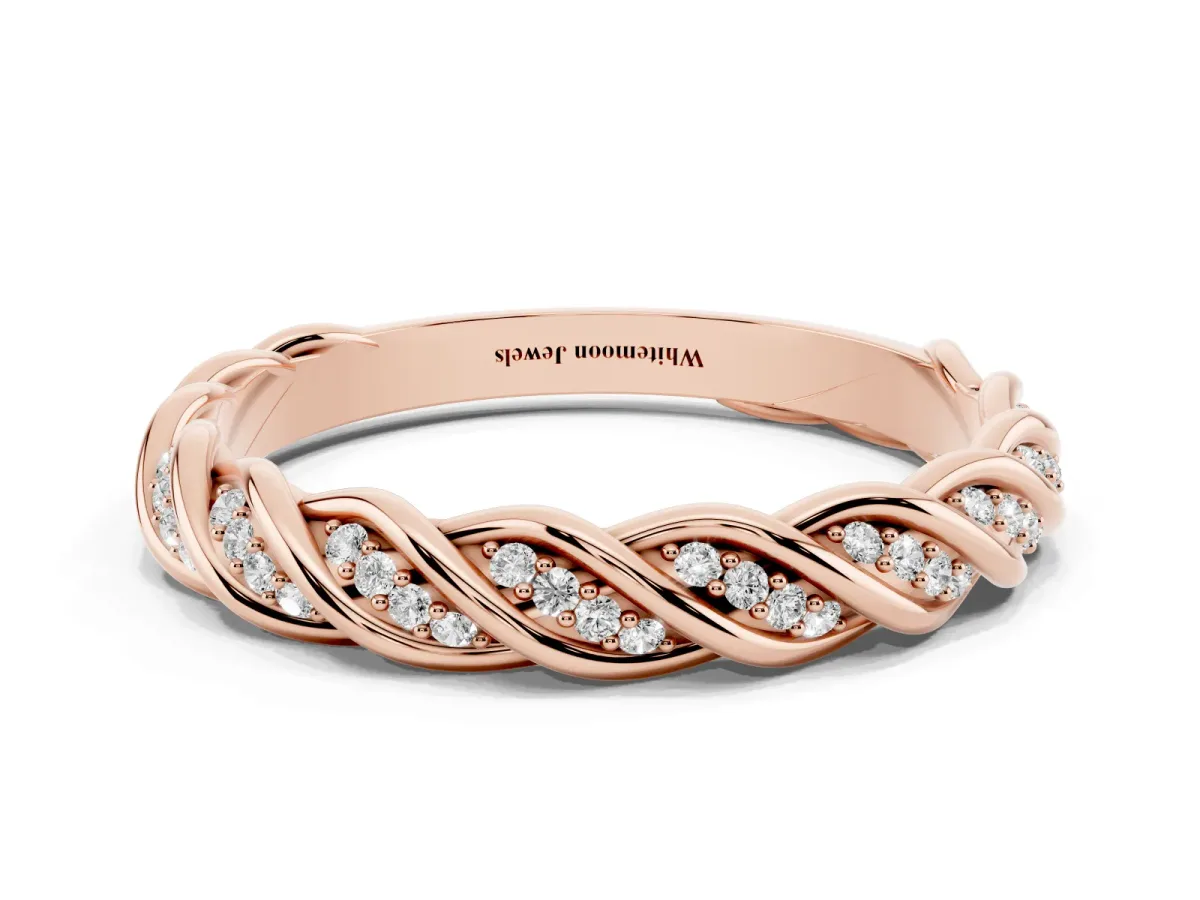 Twisted Pavé Round Diamond Eternity Band with Shared Prong Setting Rose gold