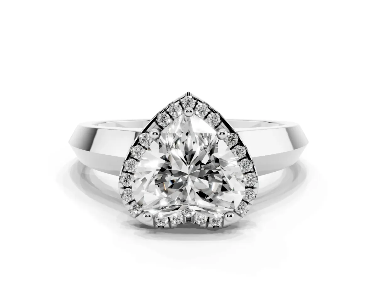 Heart Cut Halo Diamond Ring with Cathedral Band and Four-Prong Setting White gold