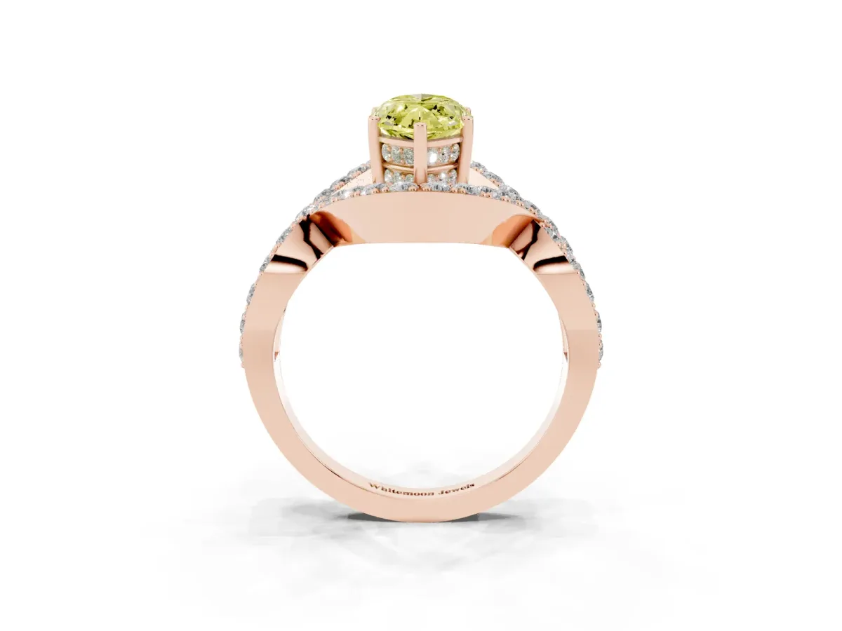 Fancy Yellow Marquise Cut Solitaire Twist Band Pavé Diamond Engagement Ring Rose gold