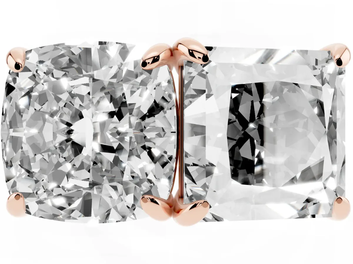 Cushion and Princess Toi Moi Ring with Prong Setting and Plain Band Rose gold