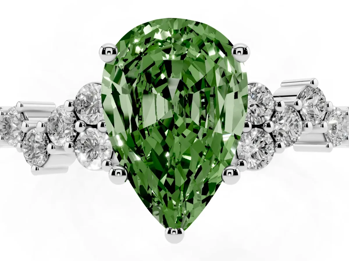 Fancy Green Pear Cut Diamond Scattered Round Accent Ring with Prong Setting Platinum