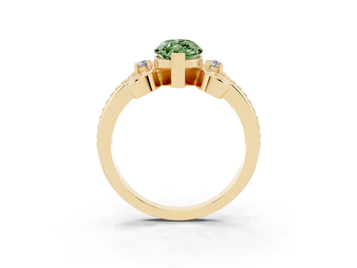 Fancy Green Marquise Cut Solitaire Twisted Band Scroll Prong Ring Yellow gold
