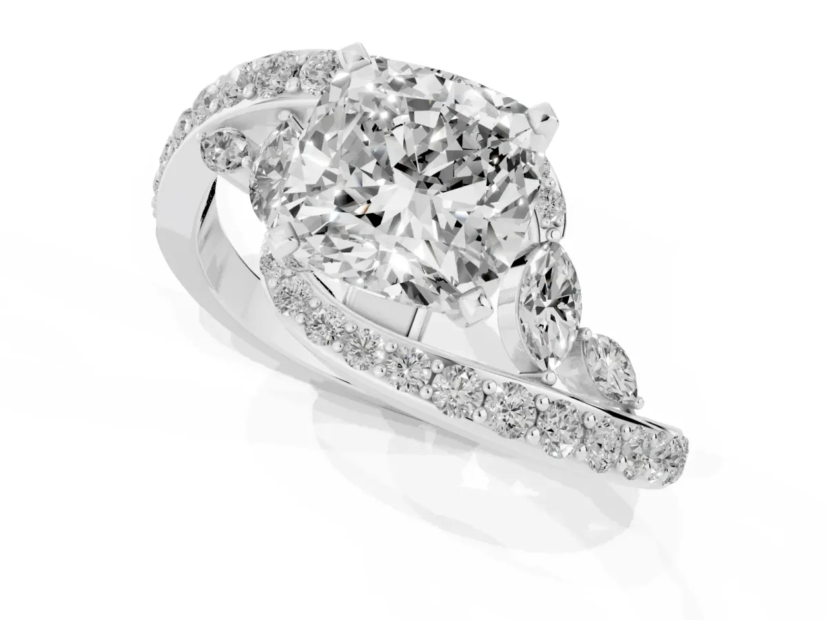 Cushion Cut Solitaire with Pavé Twist Band and Four-Prong Setting Silver