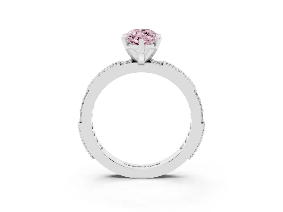 Fancy Pink Marquise Cut Solitaire with Pavé Band and Four-Prong Setting Silver