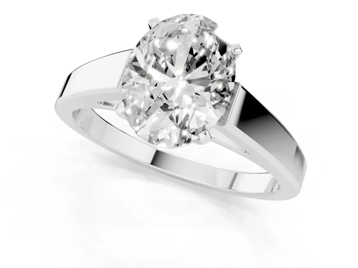 Oval Cut Solitaire Engagement Ring with Four-Prong Setting and Tapered Band White gold
