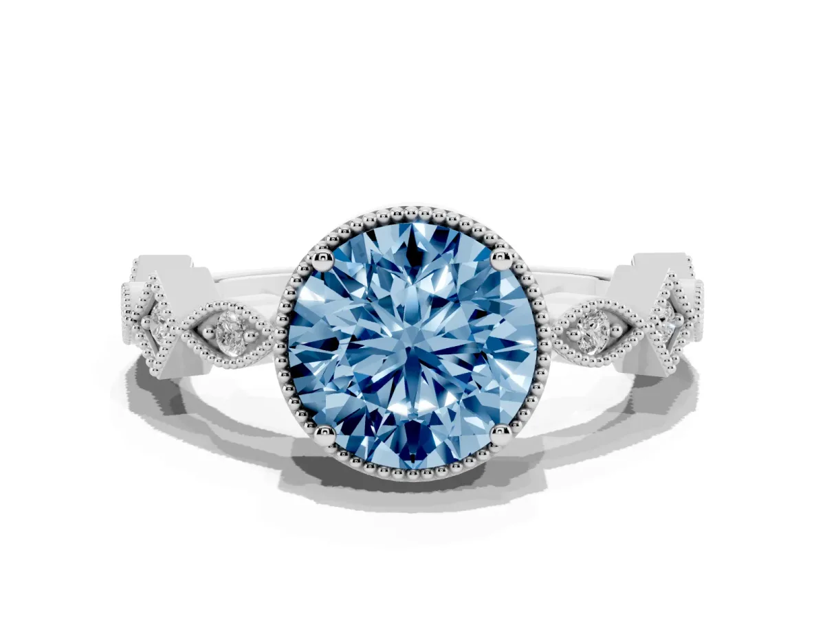 Fancy Blue Round Cut Milgrain Marquise Diamond Twist Band Ring Silver