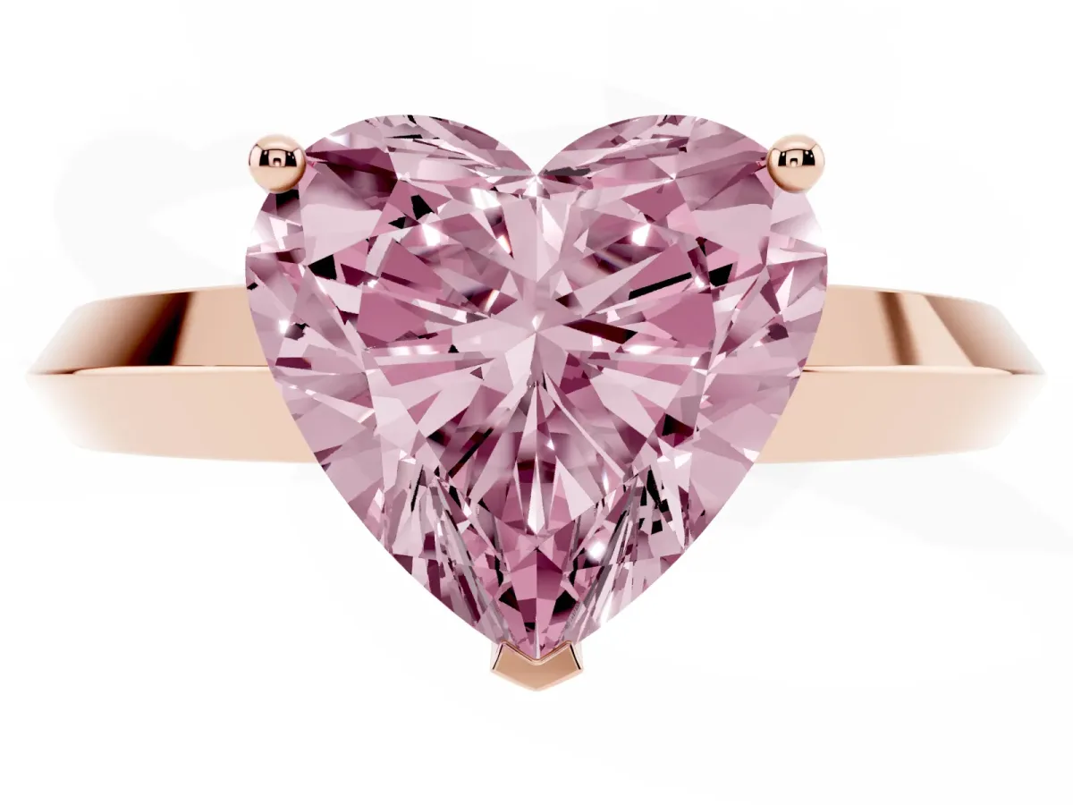 Fancy Pink Heart Cut Cut Solitaire Engagement Ring with Flat Band and Four-Prong Setting Rose gold
