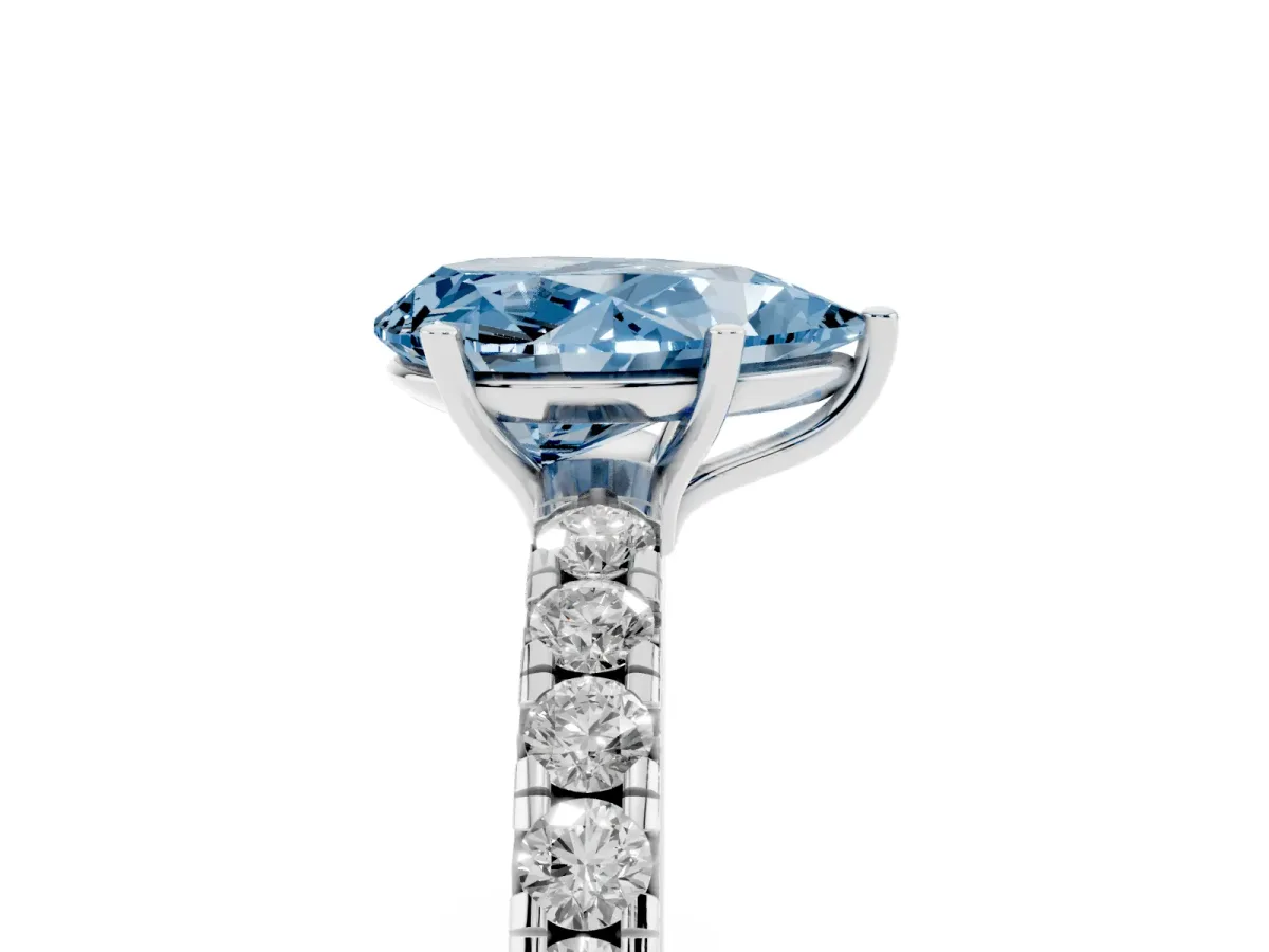 Fancy Blue Pear Cut Diamond Pavé Solitaire Engagement Ring with Four-Prong Setting Platinum