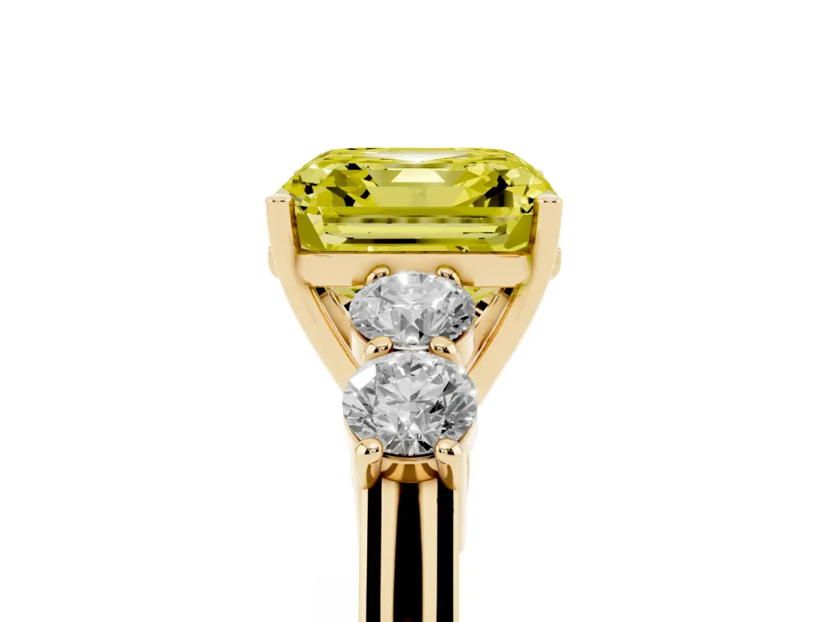 Fancy Yellow Asscher Cut Cut Diamond Five-Stone Prong Set White Gold Ring Yellow gold