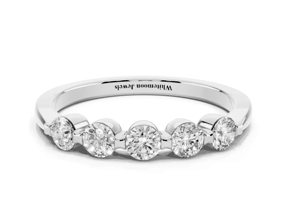 Five-Stone Round Cut Diamond Prong-Set Half Eternity Band White gold
