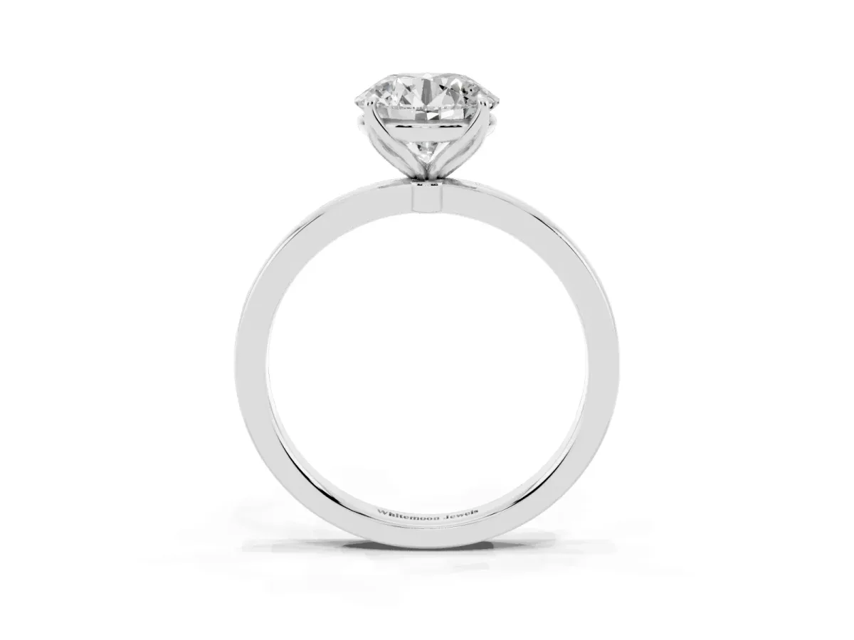 Round Cut Diamond Solitaire Ring with Thin Band and Prong Setting Platinum