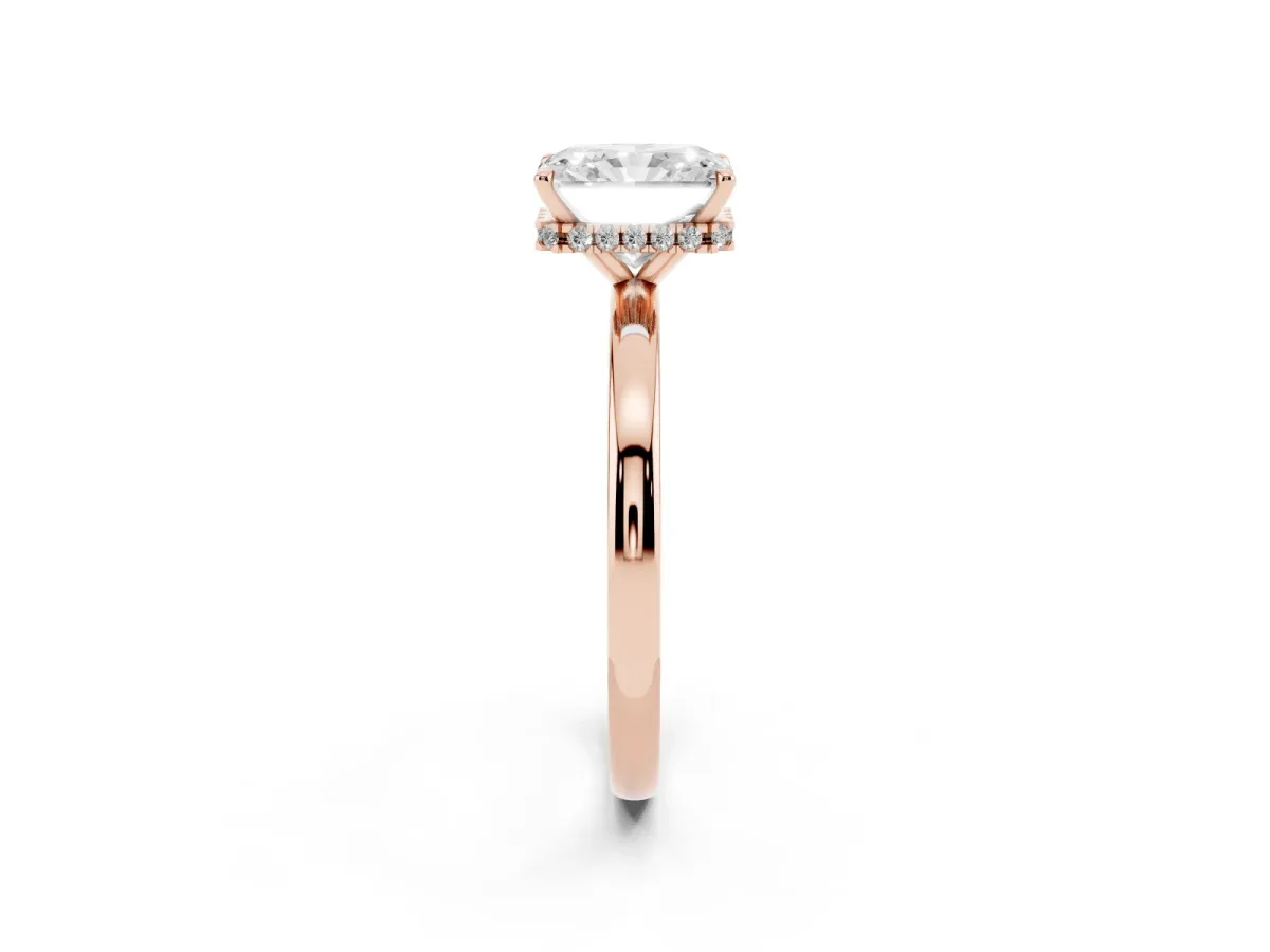 Radiant Cut Solitaire Engagement Ring with Cathedral Band and Four-Prong Setting Rose gold