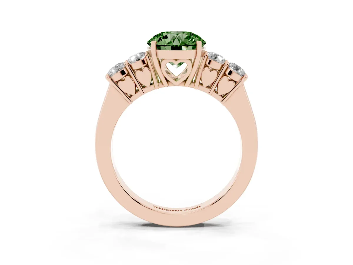 Fancy Green Round Cut Cut Diamond Five-Stone Prong Set White Gold Ring Rose gold