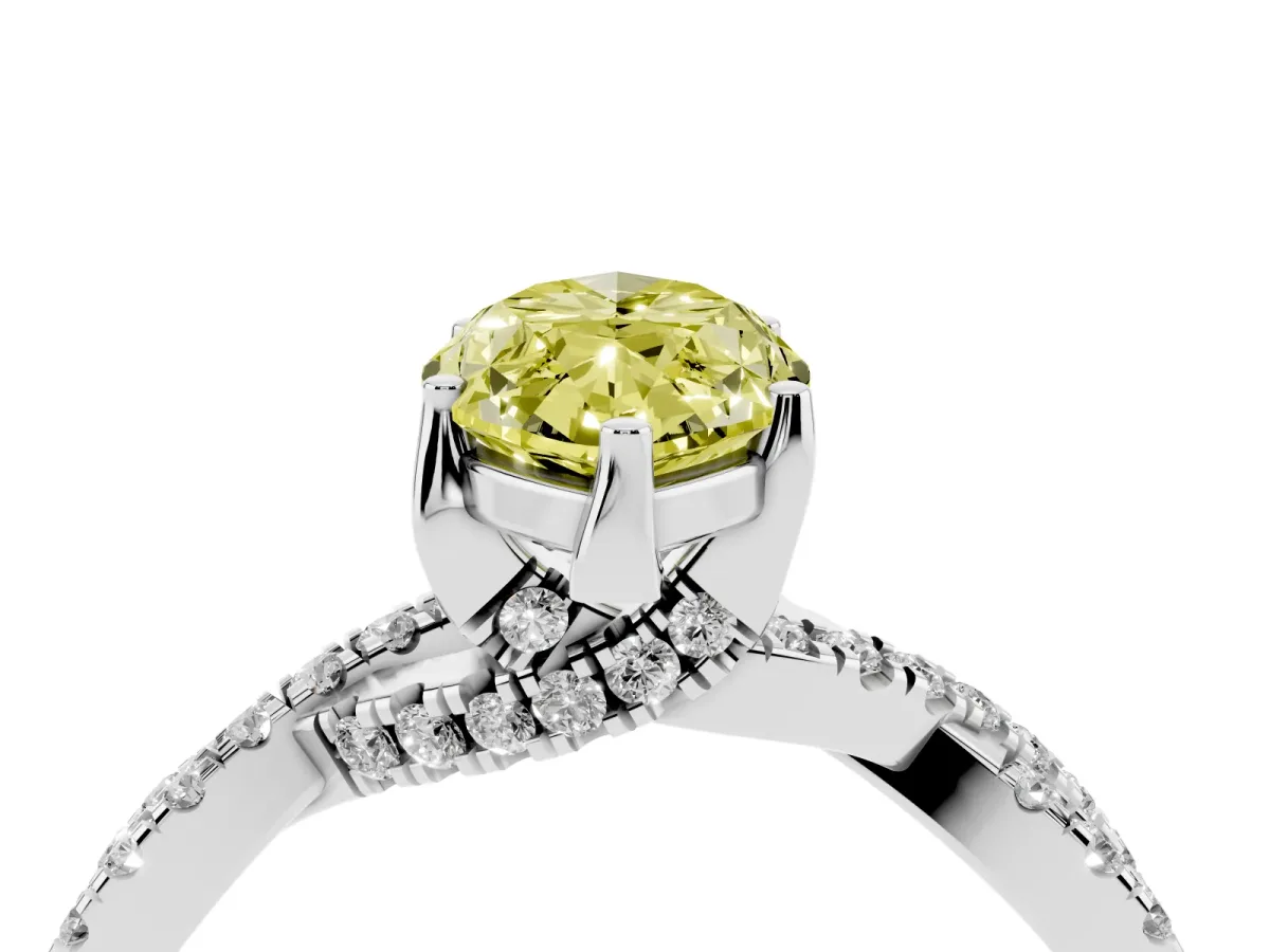 Fancy Yellow Marquise Cut Solitaire Twist Pave Diamond Engagement Ring with Prong Setting Silver