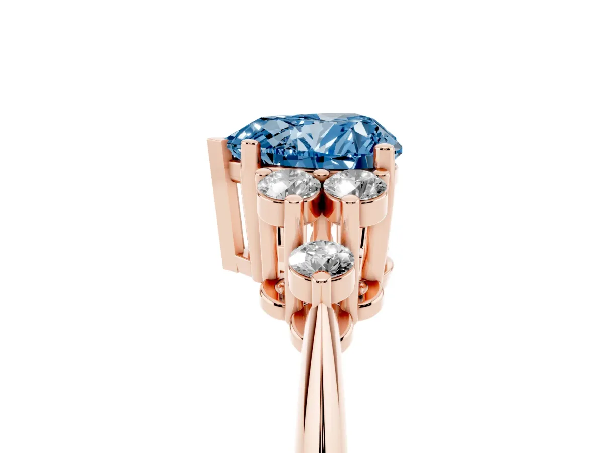 Fancy Blue Heart Cut Cut Diamond Cluster Ring with Solitaire Band and Four-Prong Setting Rose gold