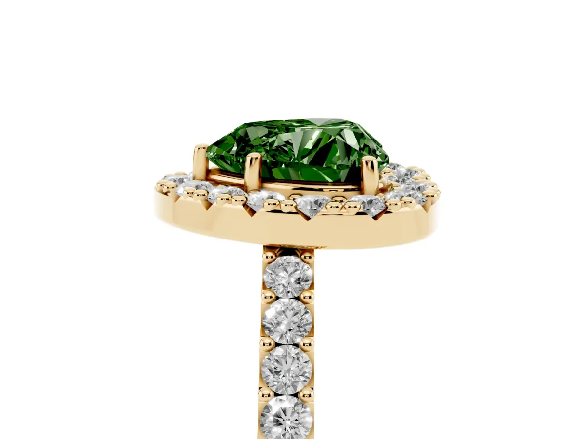 Fancy Green Heart Cut Halo Diamond Pavé Solitaire Ring Yellow gold
