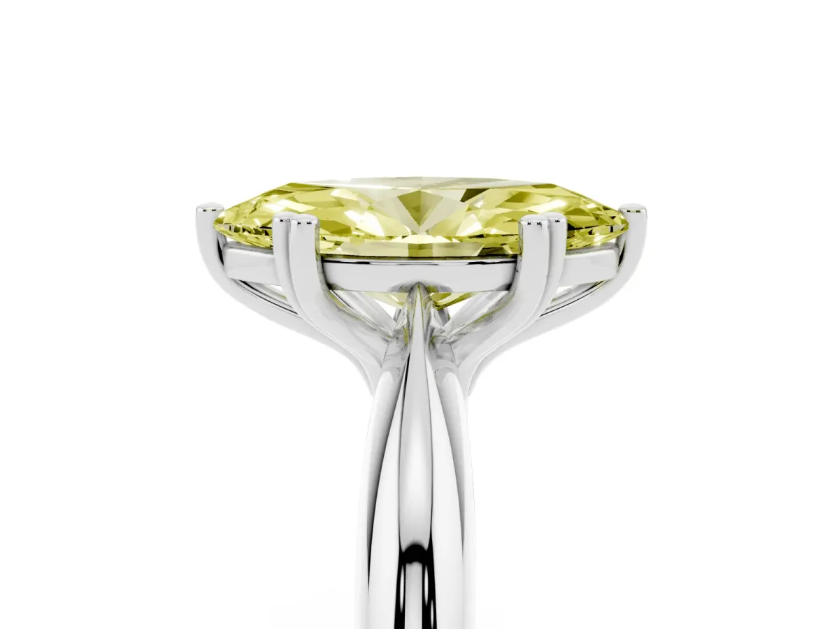 Fancy Yellow Marquise Cut Cut Solitaire Engagement Ring with Tapered Band and Four-Prong Setting White gold