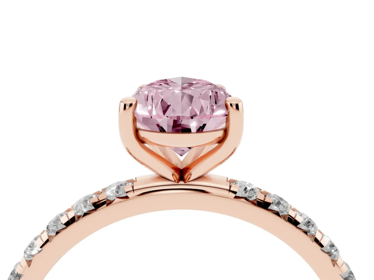 Fancy Pink Pear Cut Cut Diamond Solitaire Ring with Micro Pave Band and Four Prong Setting Rose gold