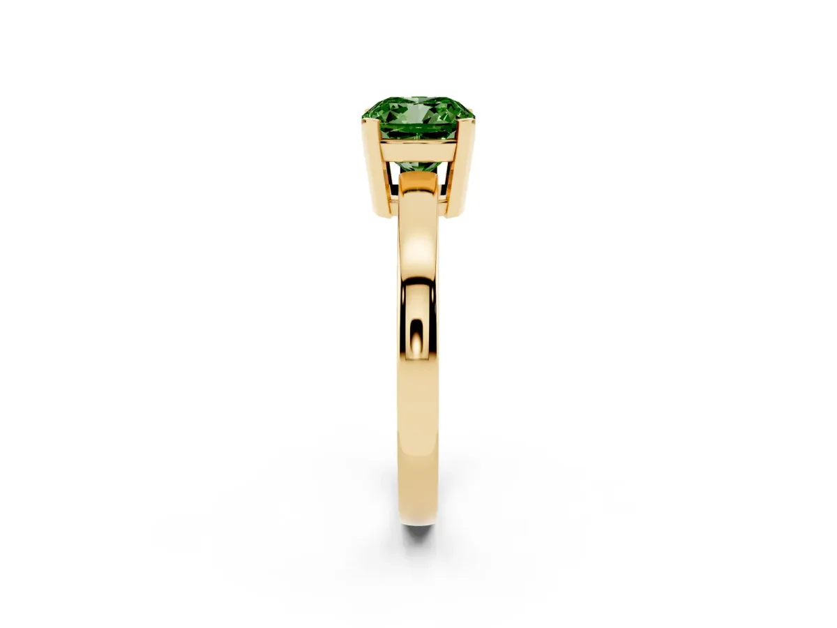 Fancy Green Cushion Cut Cut Solitaire Ring with Four-Prong Setting and Classic Band Yellow gold