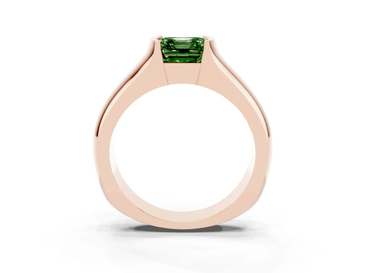 Fancy Green Asscher Cut Solitaire Bezel Set Diamond Ring with Wide Band Rose gold