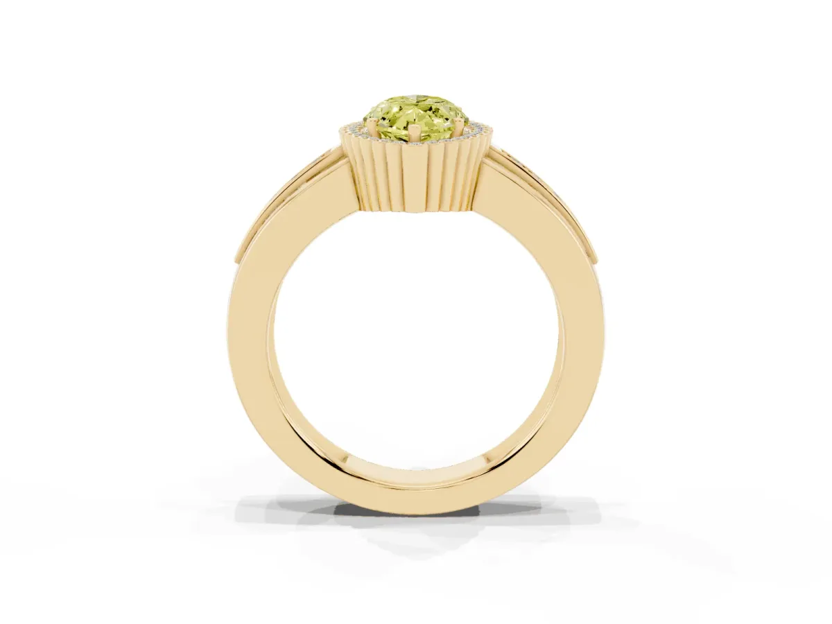 Fancy Yellow Marquise Cut Cut Halo Pave Band Four-Prong Ring Yellow gold