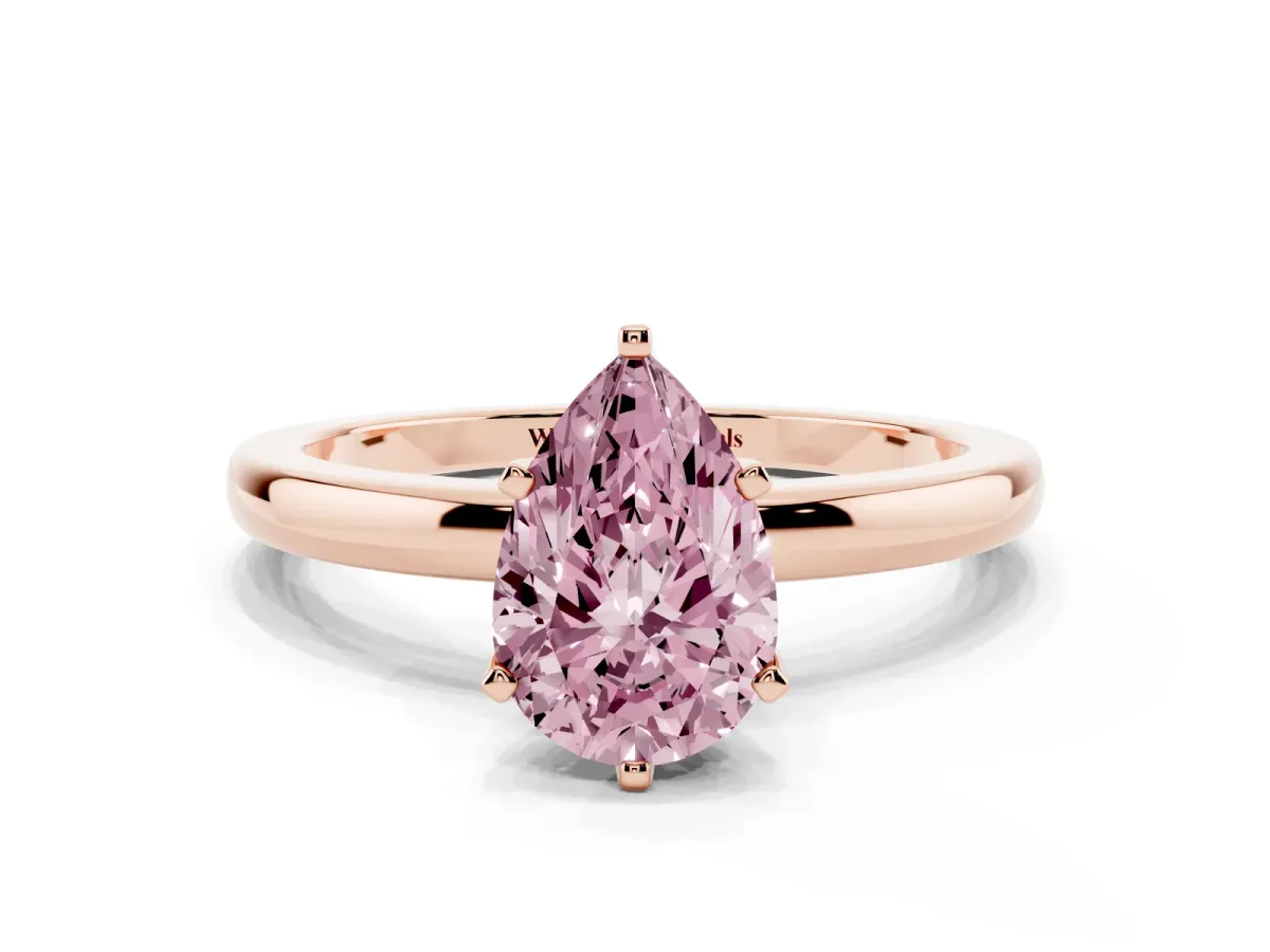 Fancy Pink Pear Cut Solitaire Diamond Ring with Six-Prong Setting on a Classic Band Rose gold