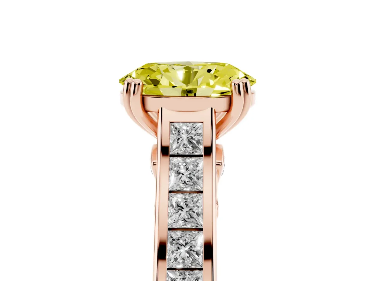 Fancy Yellow Oval Cut Cut Channel Set Solitaire Engagement Ring with Prong Setting Rose gold