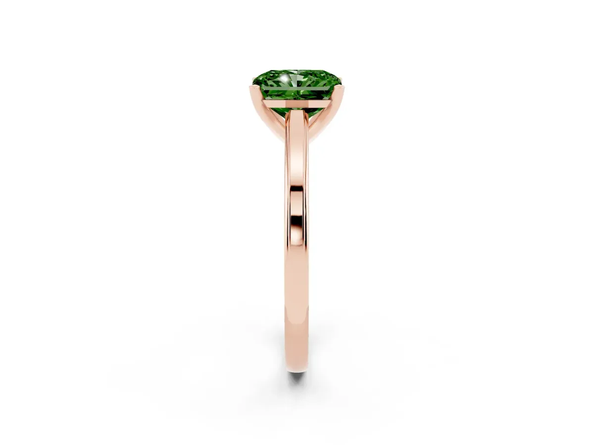 Fancy Green Radiant Cut Solitaire Diamond Ring with Four-Prong Setting and Classic Band Rose gold