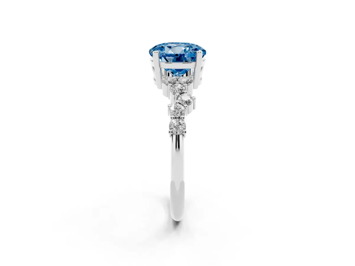 Fancy Blue Round Cut Diamond Scattered Round Accent Ring with Prong Setting Silver