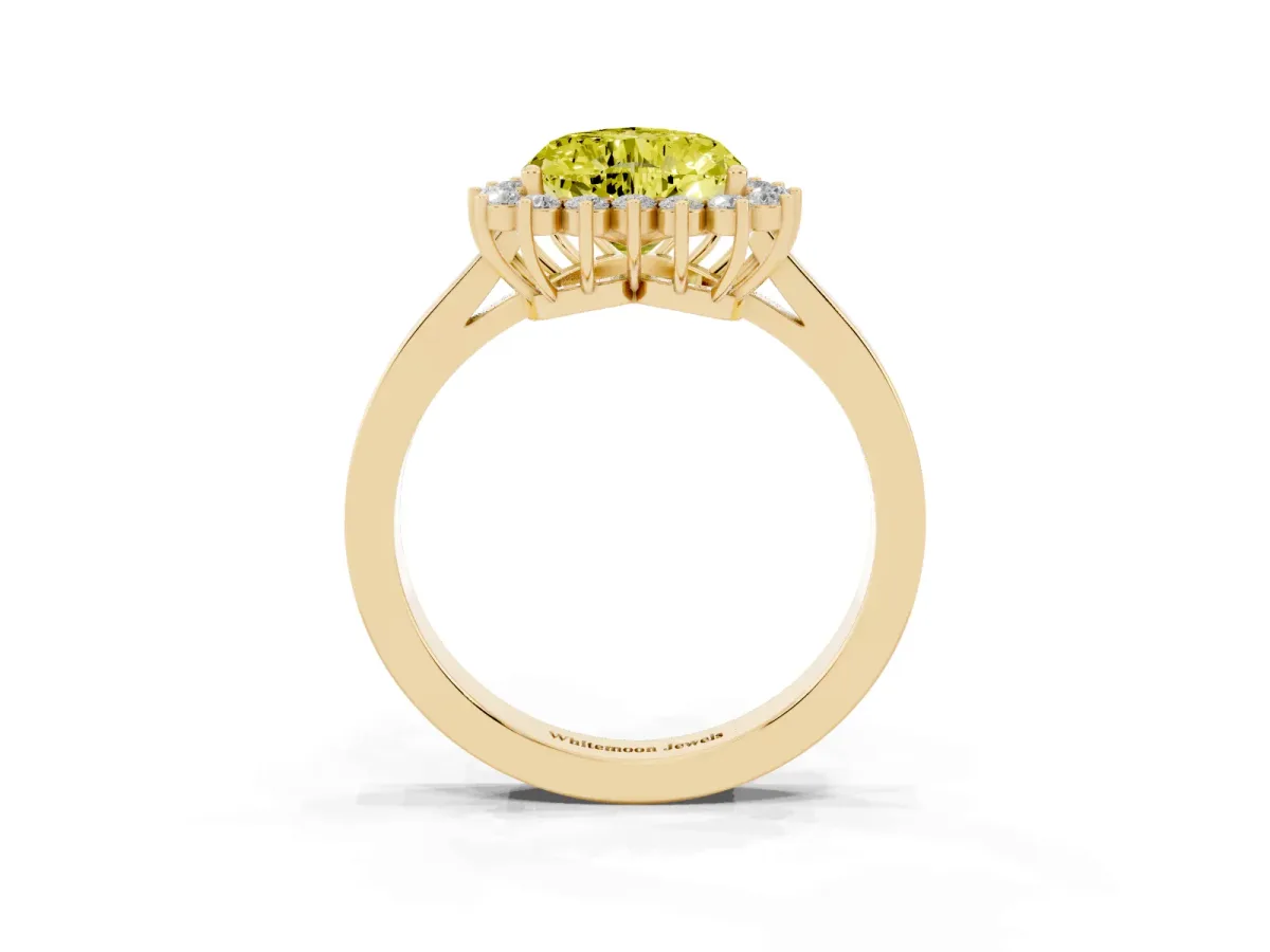 Fancy Yellow Heart Cut Cut Diamond Halo Ring with Round Brilliant Halo and Solitaire Band Yellow gold