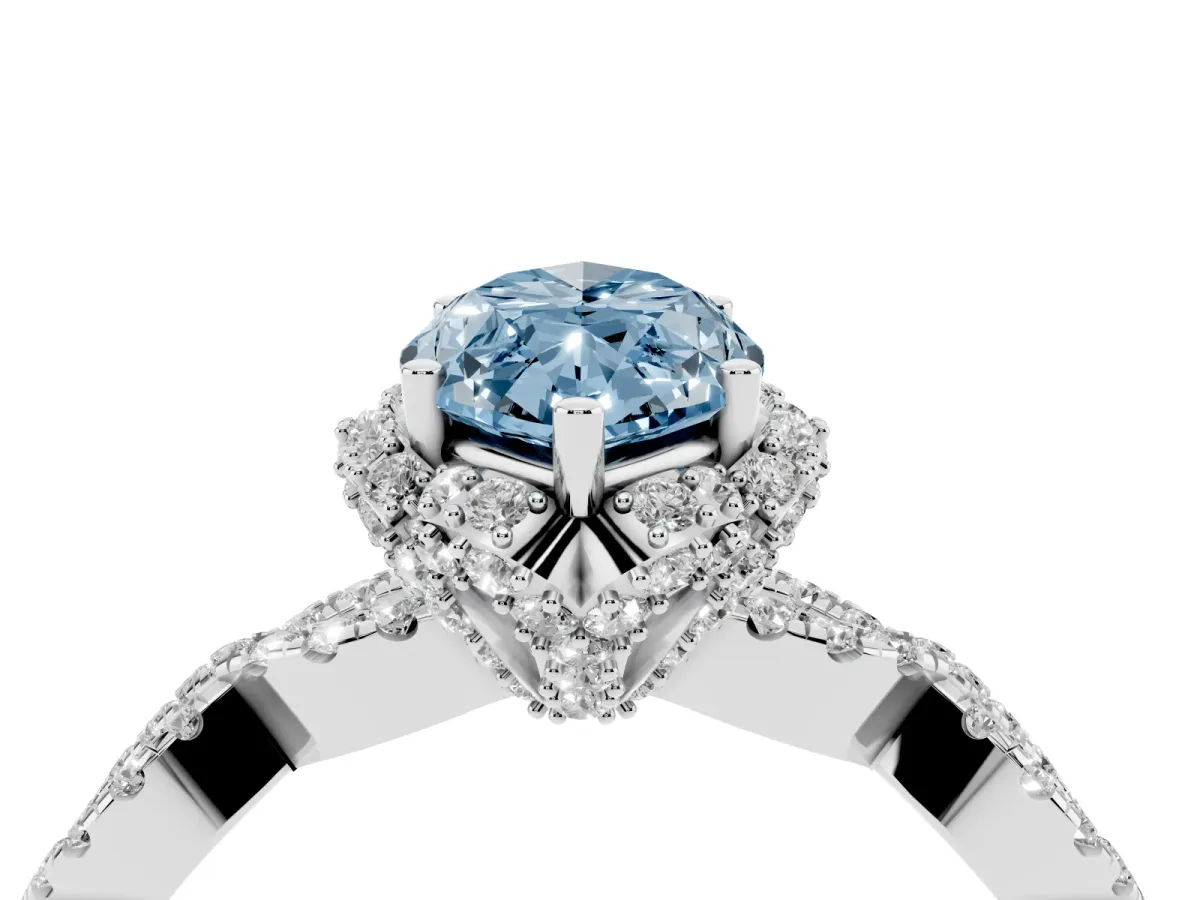 Fancy Blue Marquise Cut Halo Twist Band Solitaire Ring with Six-Prong Setting Silver