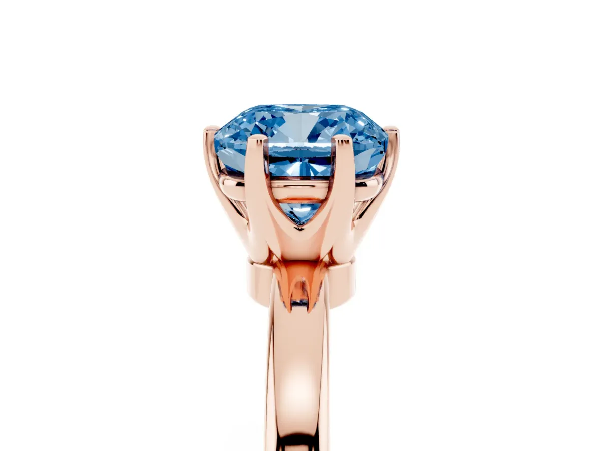 Fancy Blue Cushion Cut Solitaire Diamond Ring with Six-Prong Setting on a Classic Band Rose gold
