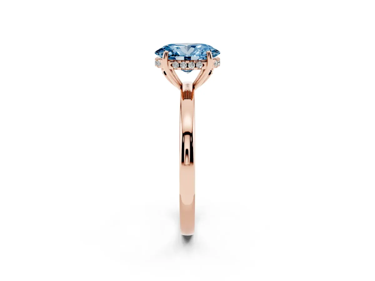 Fancy Blue Oval Cut Solitaire Diamond Ring with Prong Setting and Plain Band Rose gold
