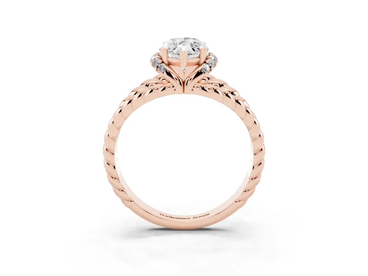 Marquise Cut Halo Twisted Band Four-Prong Ring Rose gold