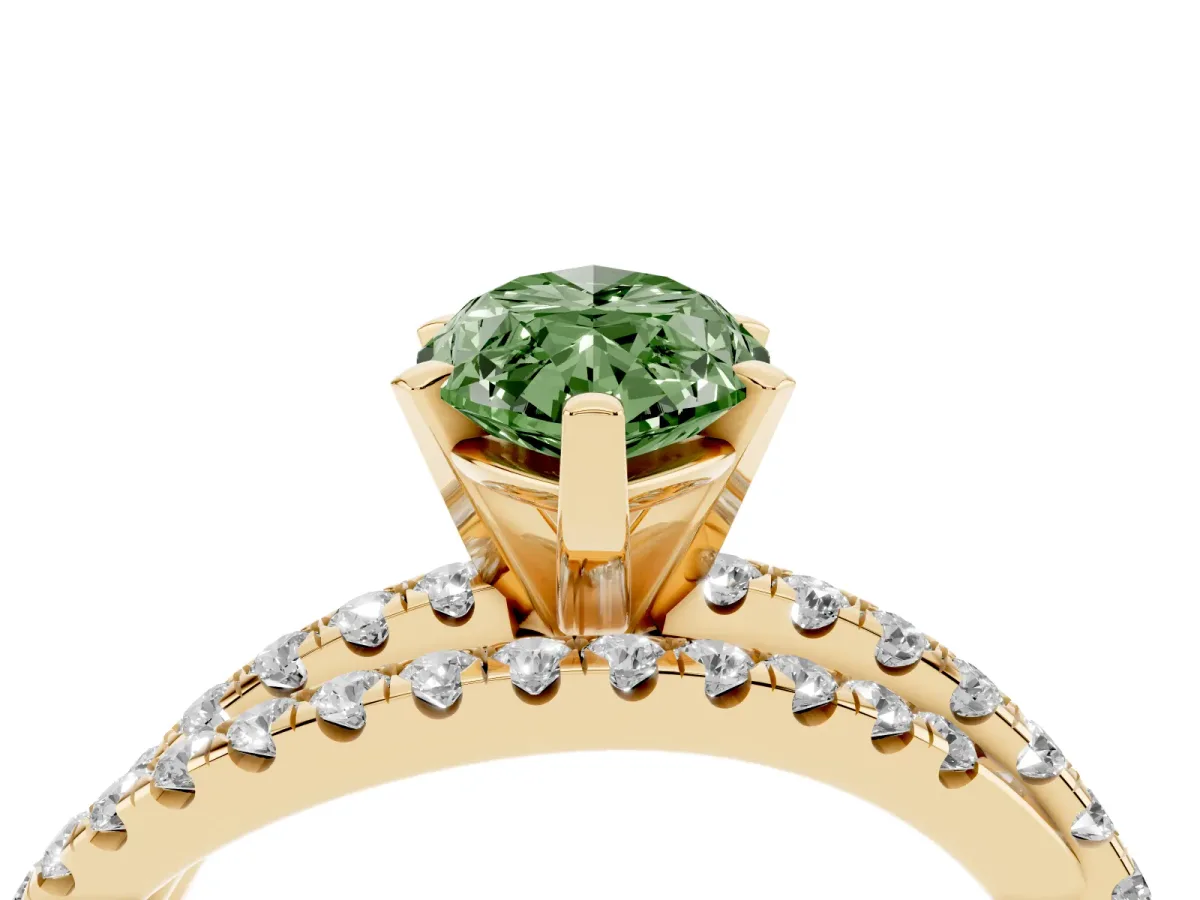 Fancy Green Marquise Cut Solitaire Twist Band with Pavé Setting and Four-Prong Setting Yellow gold